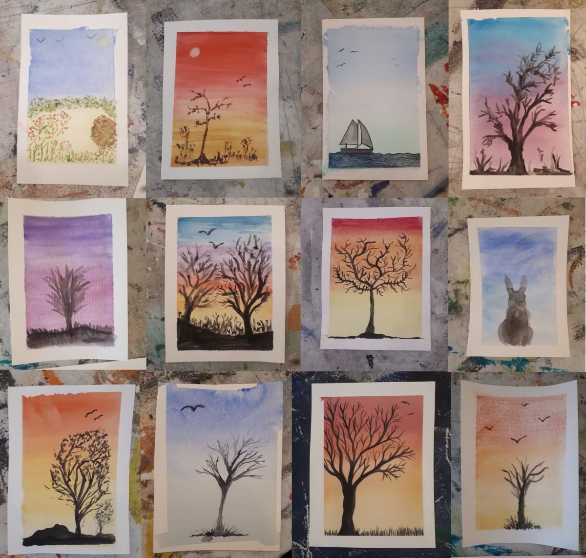 student watercolour work